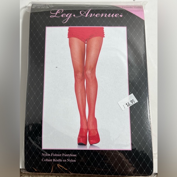 Leg Avenue Nylon Fishnet Pantyhose, Red Plus Size - Picture 9 of 9